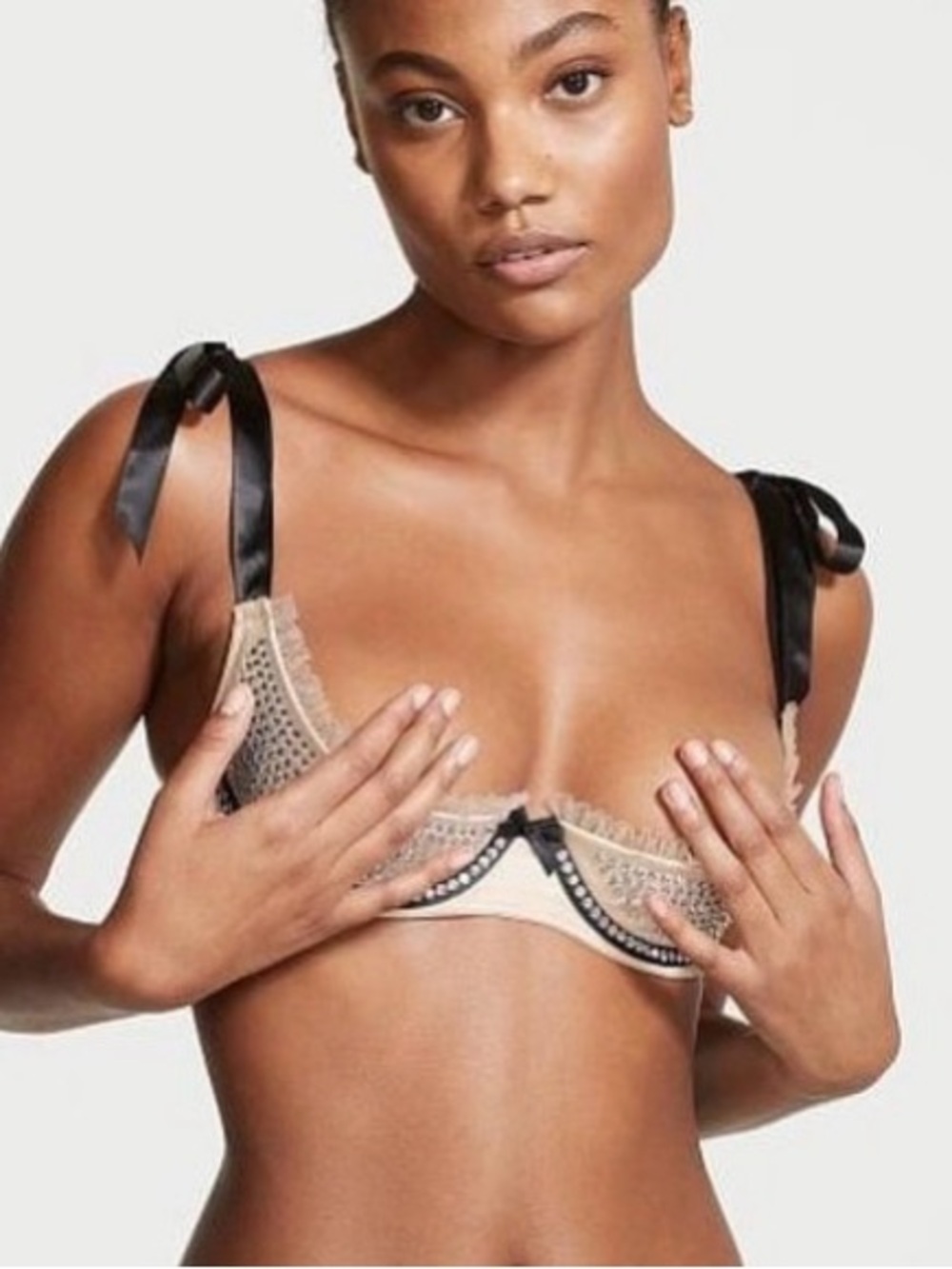 Victoria's Secret Crystal Open-Cup Bra with Satin Bow Straps